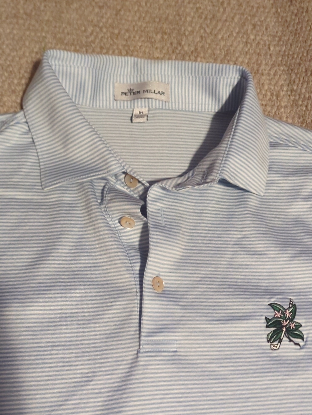 Mens Peter Millar Striped Polo From Laurel Valley Sz M Blue/White Striped